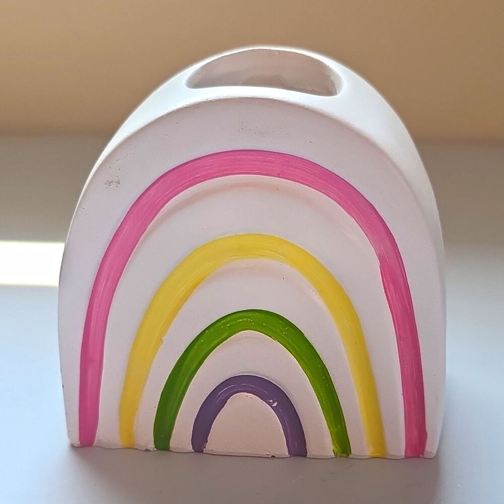 Comfort Bay Kids Rainbow Ceramic Toothbrush Holder, Freestanding, Glossy White